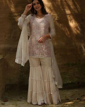 embellished & embroidery straight kurta set