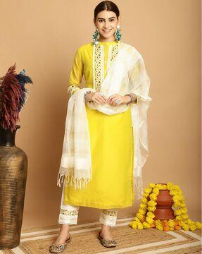 embellished & embroidery straight kurta set
