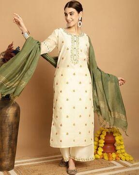 embellished & embroidery straight kurta set