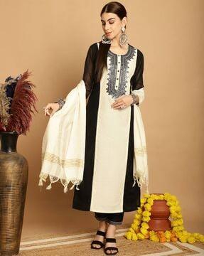 embellished & embroidery straight kurta set