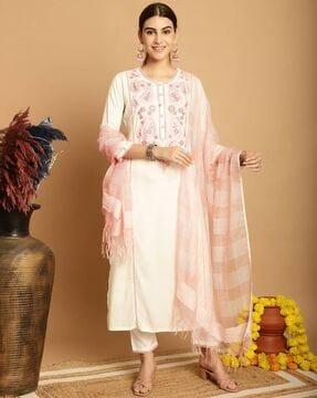 embellished & embroidery straight kurta set