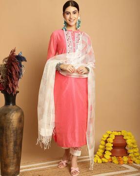 embellished & embroidery straight kurta set