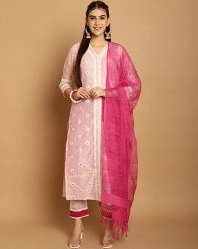 embellished & embroidery straight kurta set