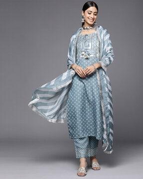 embellished & embroidery straight kurta set