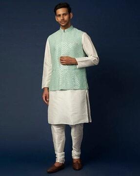 embellished 3-piece kurta jacket set