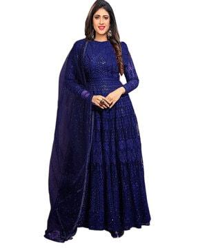 embellished 3-piece semi-stitched anarkali dress material