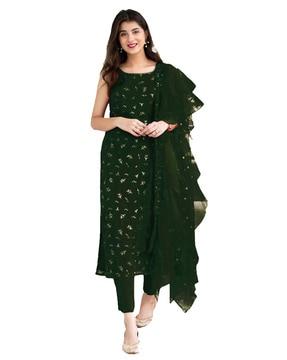 embellished 3-piece semi-stitched anarkali dress material