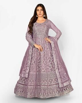 embellished 3-piece semi-stitched anarkali dress material