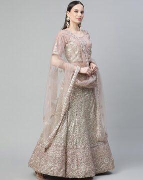 embellished 3-piece semi-stitched lehenga & blouse set