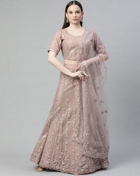 embellished 3-piece semi-stitched lehenga & blouse set