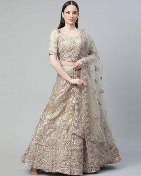 embellished 3-piece semi-stitched lehenga & blouse set