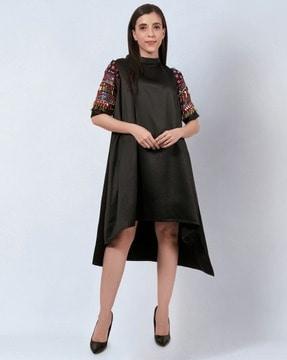 embellished a-line dress with asymmetric hem