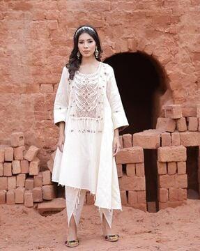 embellished a-line kurta & dhoti pants set