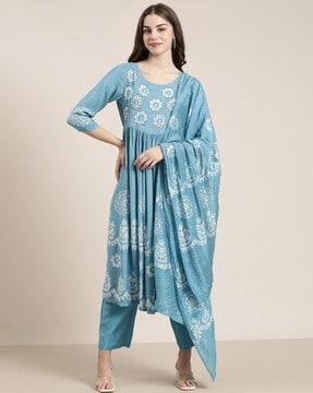 embellished a-line kurta & pants set with dupatta