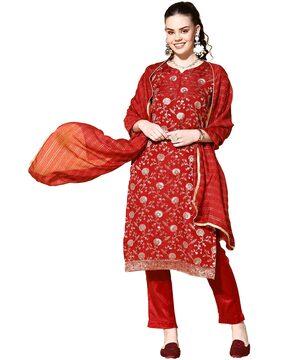 embellished a-line kurta & pants with dupatta set