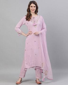 embellished a-line kurta & pants with dupatta