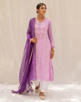 embellished a-line kurta & pyjama with dupatta