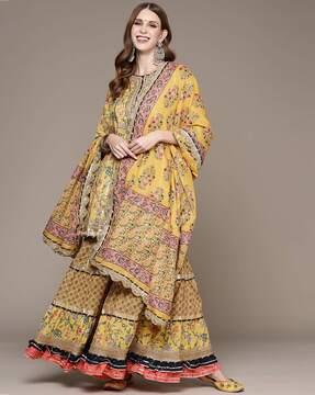 embellished a-line kurta & sharara set with dupatta