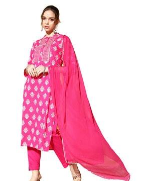 embellished a-line kurta & trouser with dupatta set
