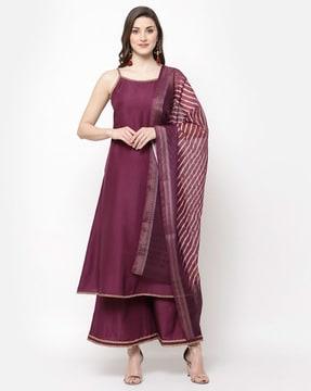 embellished a-line kurta set with dupatta