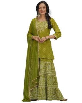 embellished a-line kurta set with dupatta