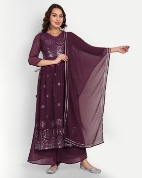 embellished a-line kurta set with dupatta