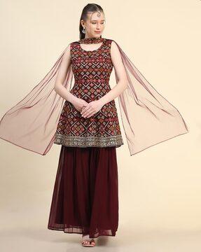 embellished a-line kurta set with dupatta