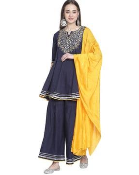 embellished a-line kurta set with dupatta