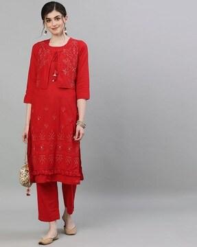 embellished a-line kurta suit set