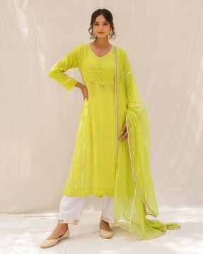 embellished a-line kurta with bottom & dupatta