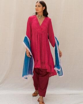 embellished a-line kurta with bottom & dupatta