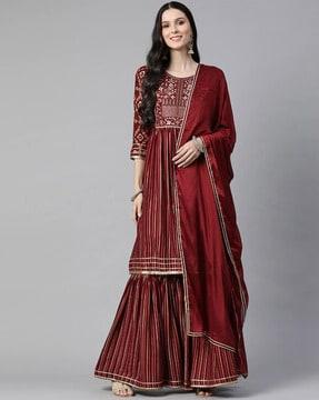 embellished a-line kurta with bottom & dupatta