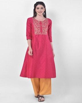 embellished a-line kurta with embroidered yoke