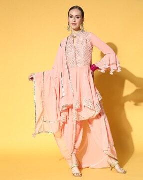 embellished a-line kurta with harem pants & dupatta