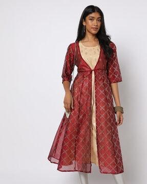 embellished a-line kurta with jacket