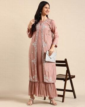 embellished a-line kurta with jacket