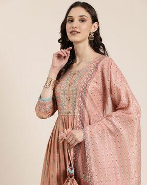 embellished a-line kurta with pants & dupatta