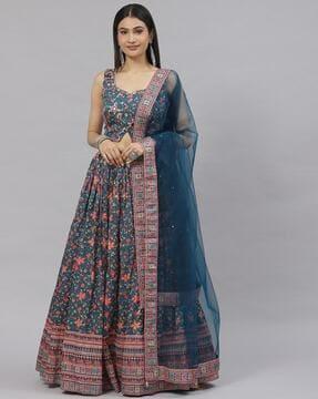 embellished a-line lehenga choli set with dupatta