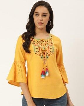 embellished a-line tunic with bell sleeves