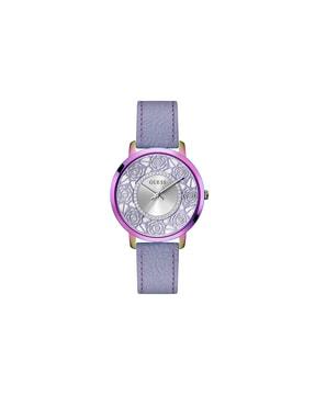 embellished analogue watch with leather strap-gw0529l4
