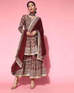 embellished anarkali kurta set with dupatta