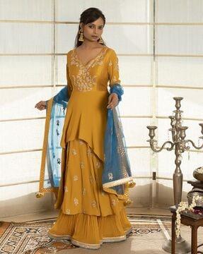 embellished anarkali kurta set with dupatta