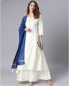 embellished anarkali kurta set with dupatta