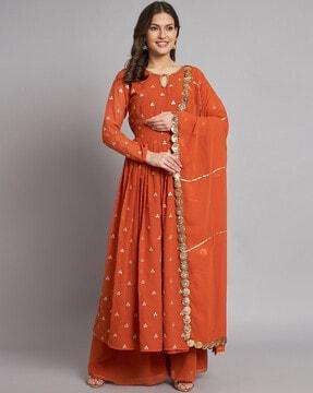 embellished anarkali kurta set with dupatta