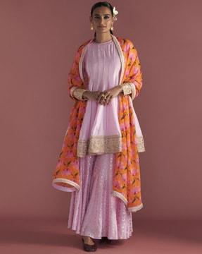 embellished anarkali kurta set with dupatta