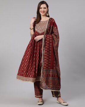 embellished anarkali kurta suit set