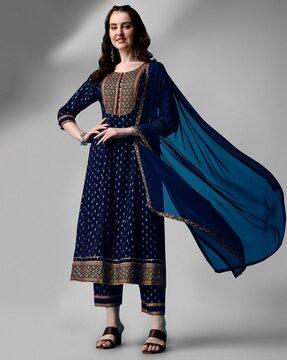 embellished anarkali kurta suit set