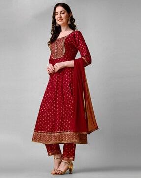 embellished anarkali kurta suit set