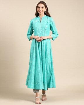 embellished anarkali kurta with mandarin collar