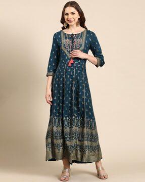 embellished anarkali kurta with tie-up neck